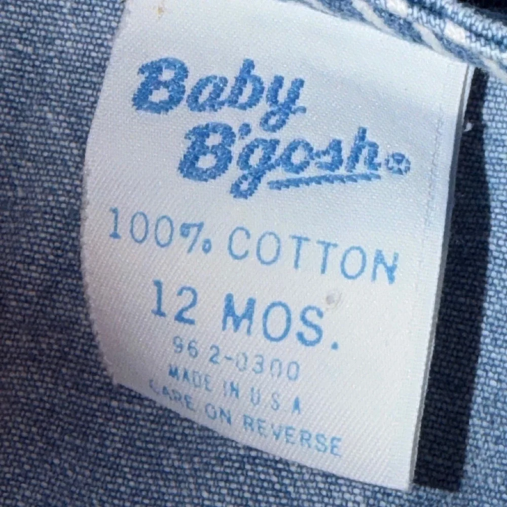 Vintage Baby B'gosh OshKosh 12M Chambray Denim Cotton Dress Pink Logo USA 90s